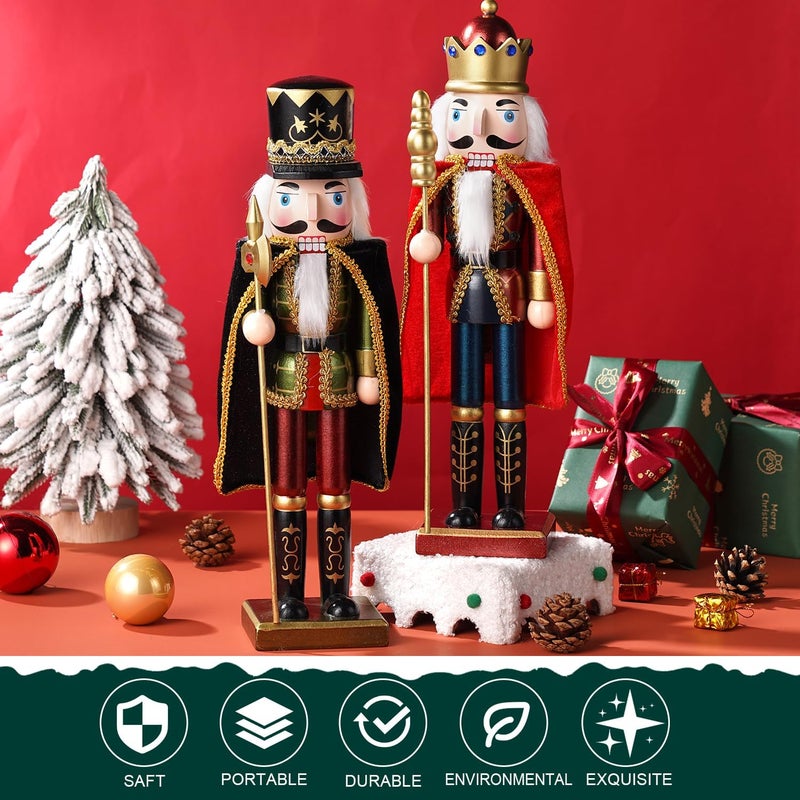 Tpudn Store 2 Pcs Wooden Christmas Decorations Nutcracker Soldier, 38CM Traditional Painted Nutcracker Figures,Festive Collectible Christmas Ornament Gift for Family Friends - Image 5